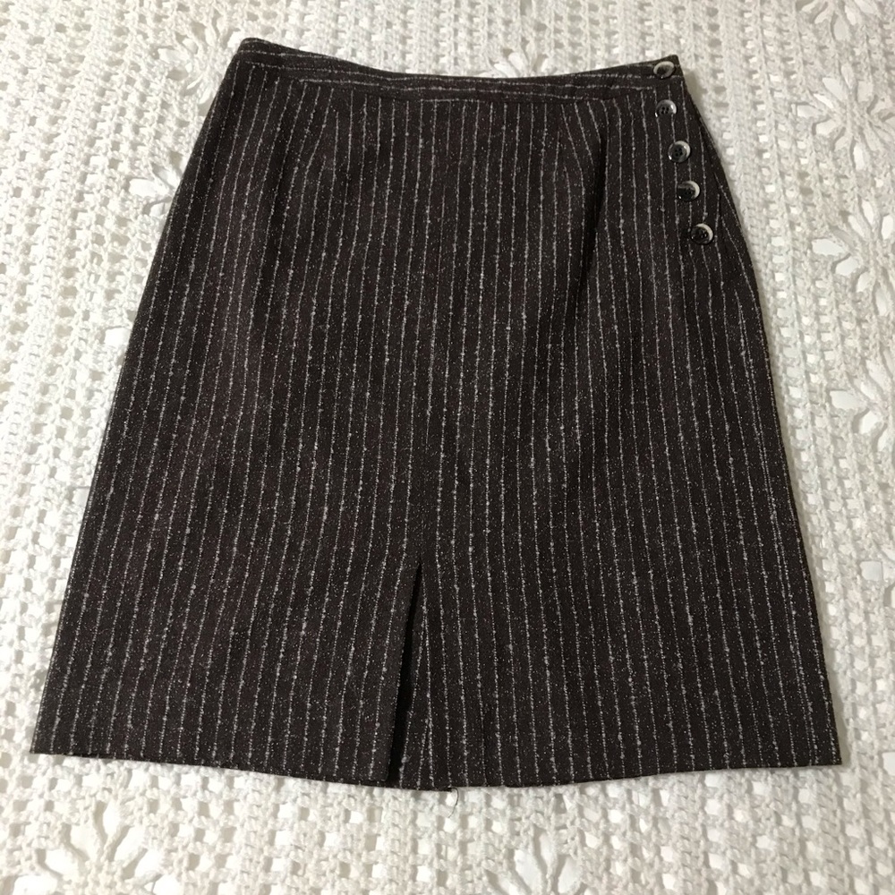 Etcetera Pinstriped Silk Wool Blend Pencil Skirt